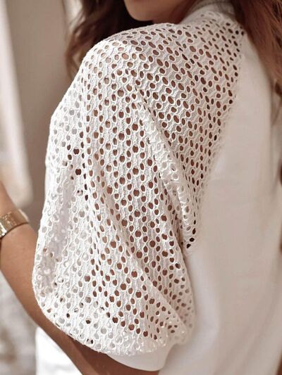 Eyelet Round Neck Half Sleeve T-Shirt - Image 3