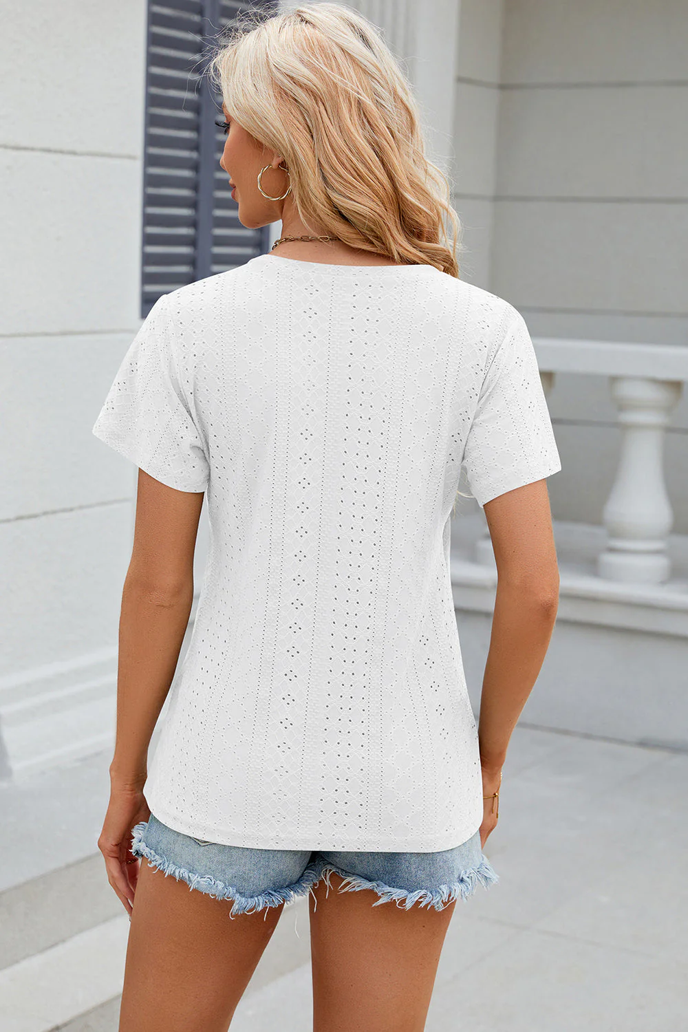 Eyelet Surplice Short Sleeve T-Shirt - Image 12