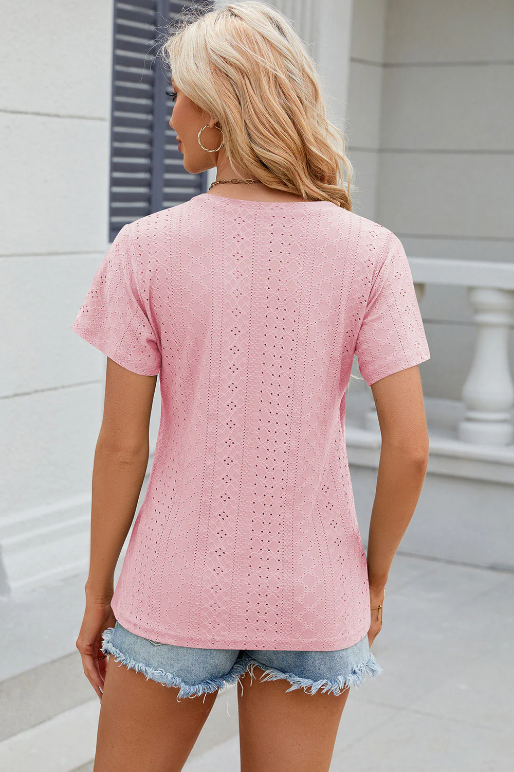 Eyelet Surplice Short Sleeve T-Shirt - Image 16