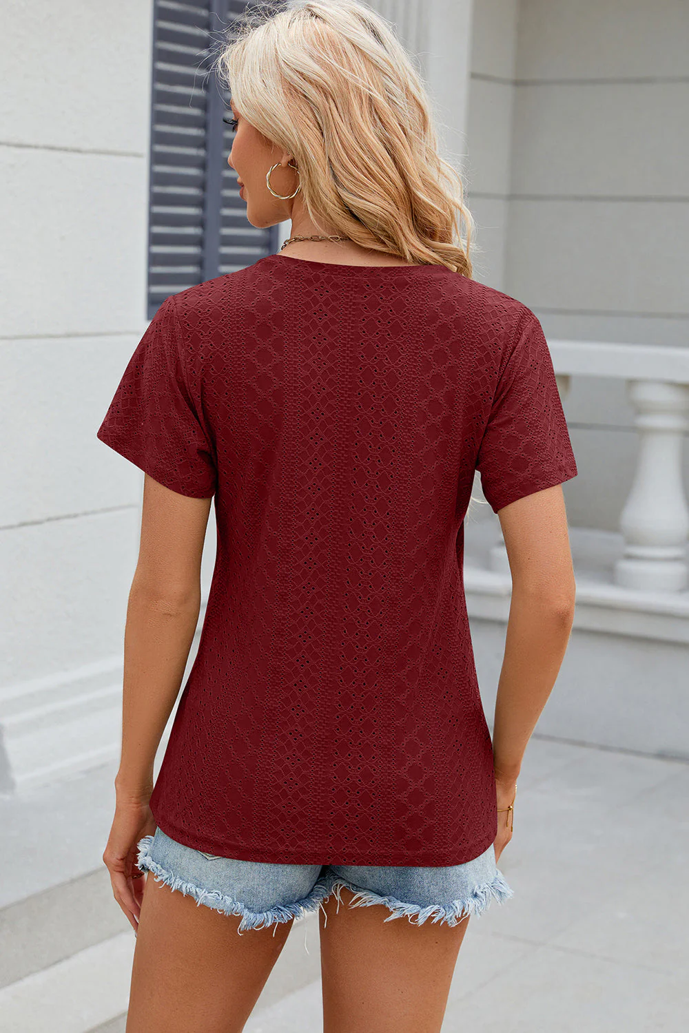 Eyelet Surplice Short Sleeve T-Shirt - Image 2