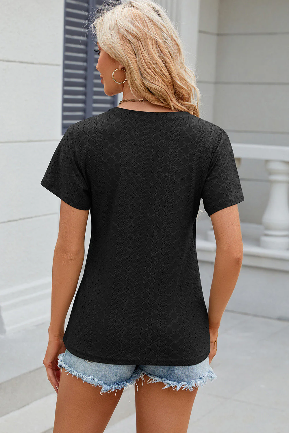 Eyelet Surplice Short Sleeve T-Shirt - Image 20