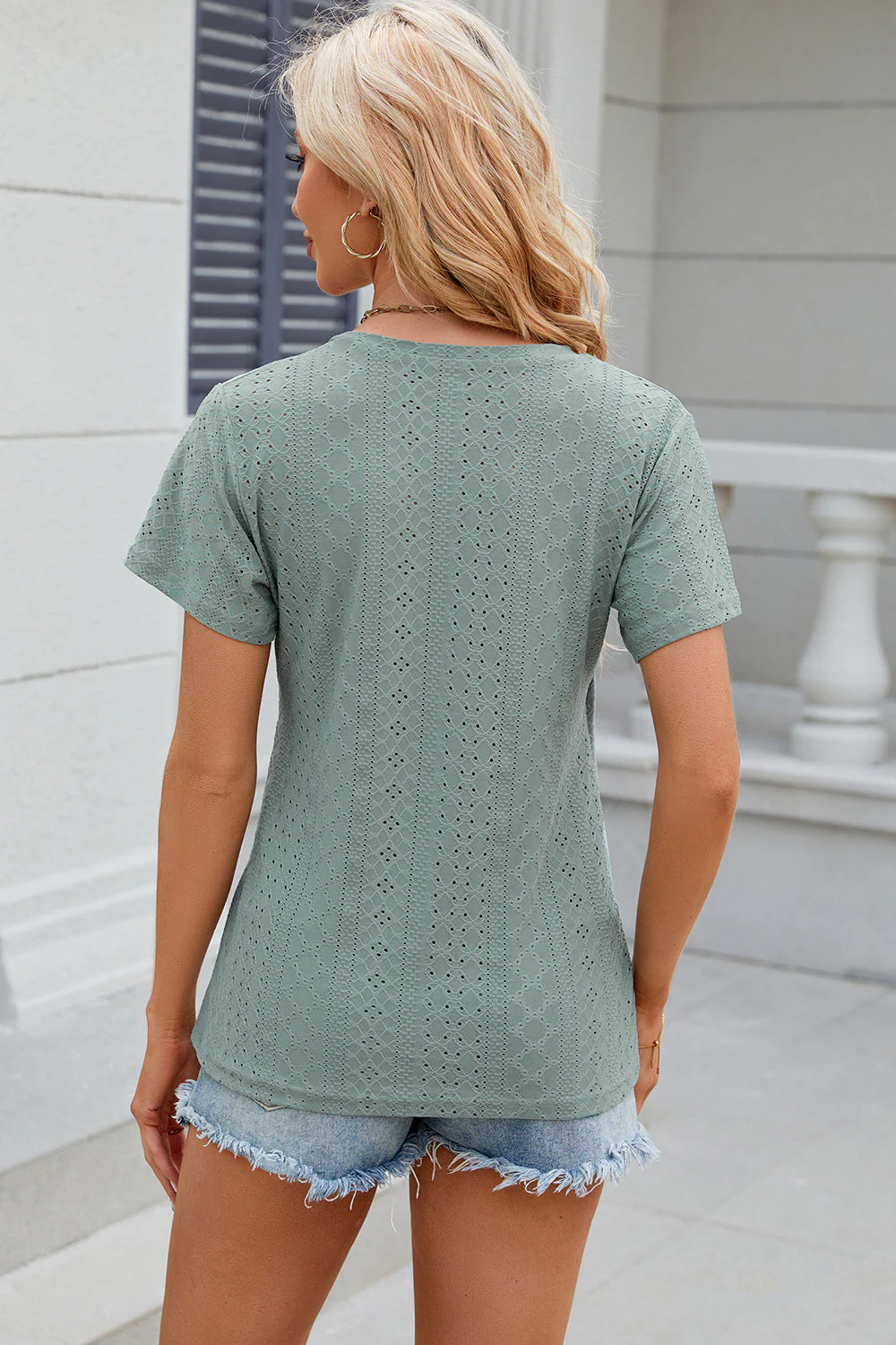 Eyelet Surplice Short Sleeve T-Shirt - Image 24