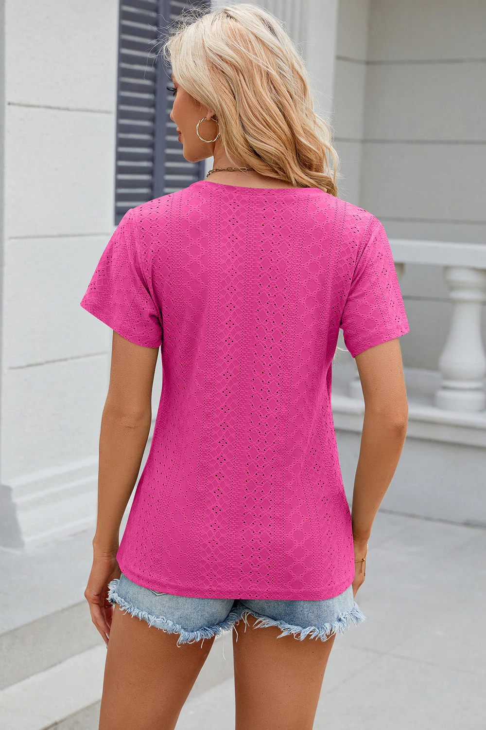 Eyelet Surplice Short Sleeve T-Shirt - Image 8