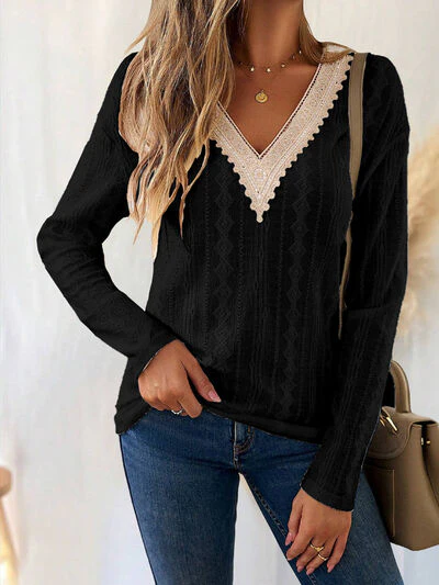 Eyelet V-Neck Dropped Shoulder T-Shirt - Image 12
