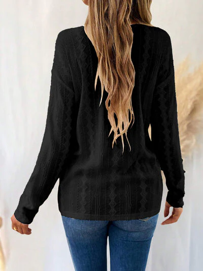 Eyelet V-Neck Dropped Shoulder T-Shirt - Image 13
