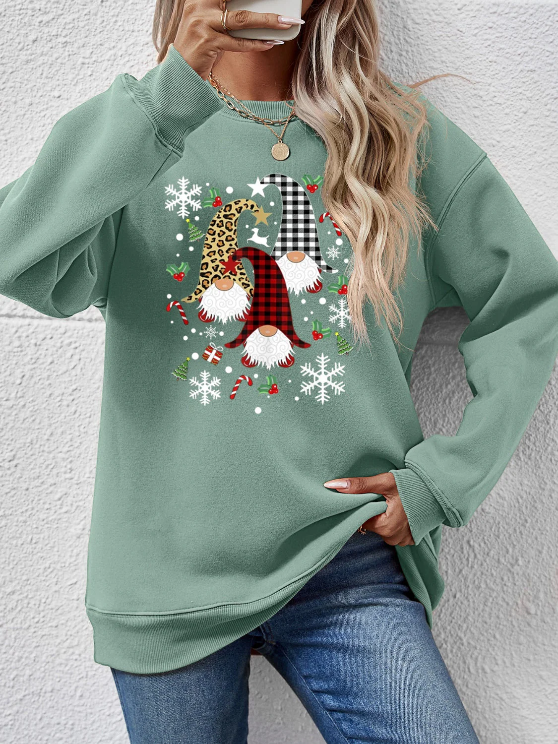 Faceless Gnomes Graphic Drop Shoulder Sweatshirt - Image 10