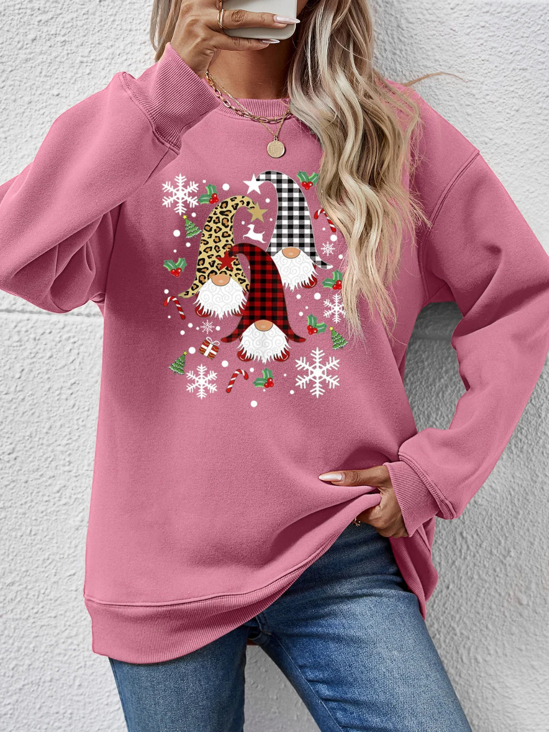 Faceless Gnomes Graphic Drop Shoulder Sweatshirt - Image 13