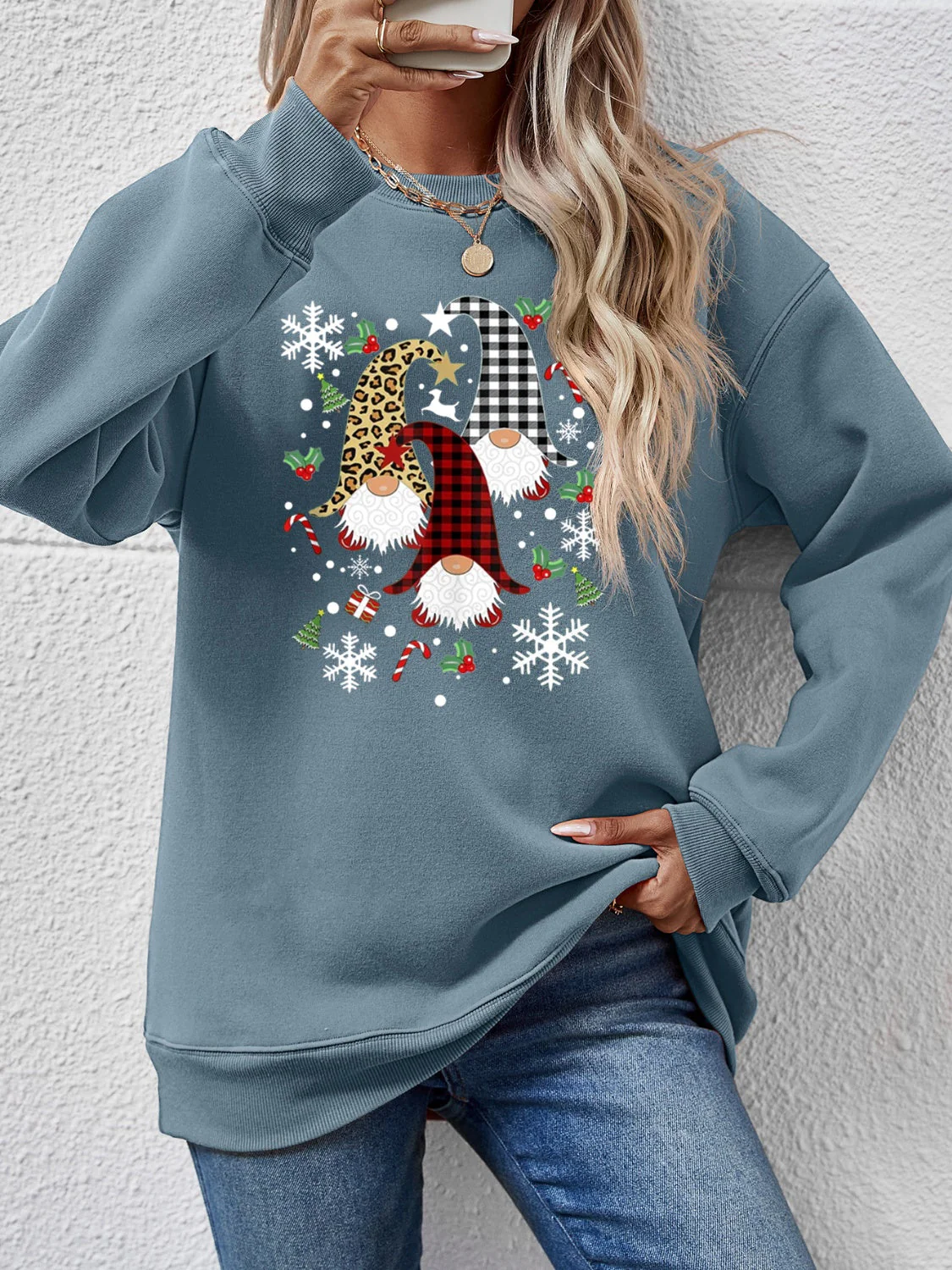 Faceless Gnomes Graphic Drop Shoulder Sweatshirt - Image 19