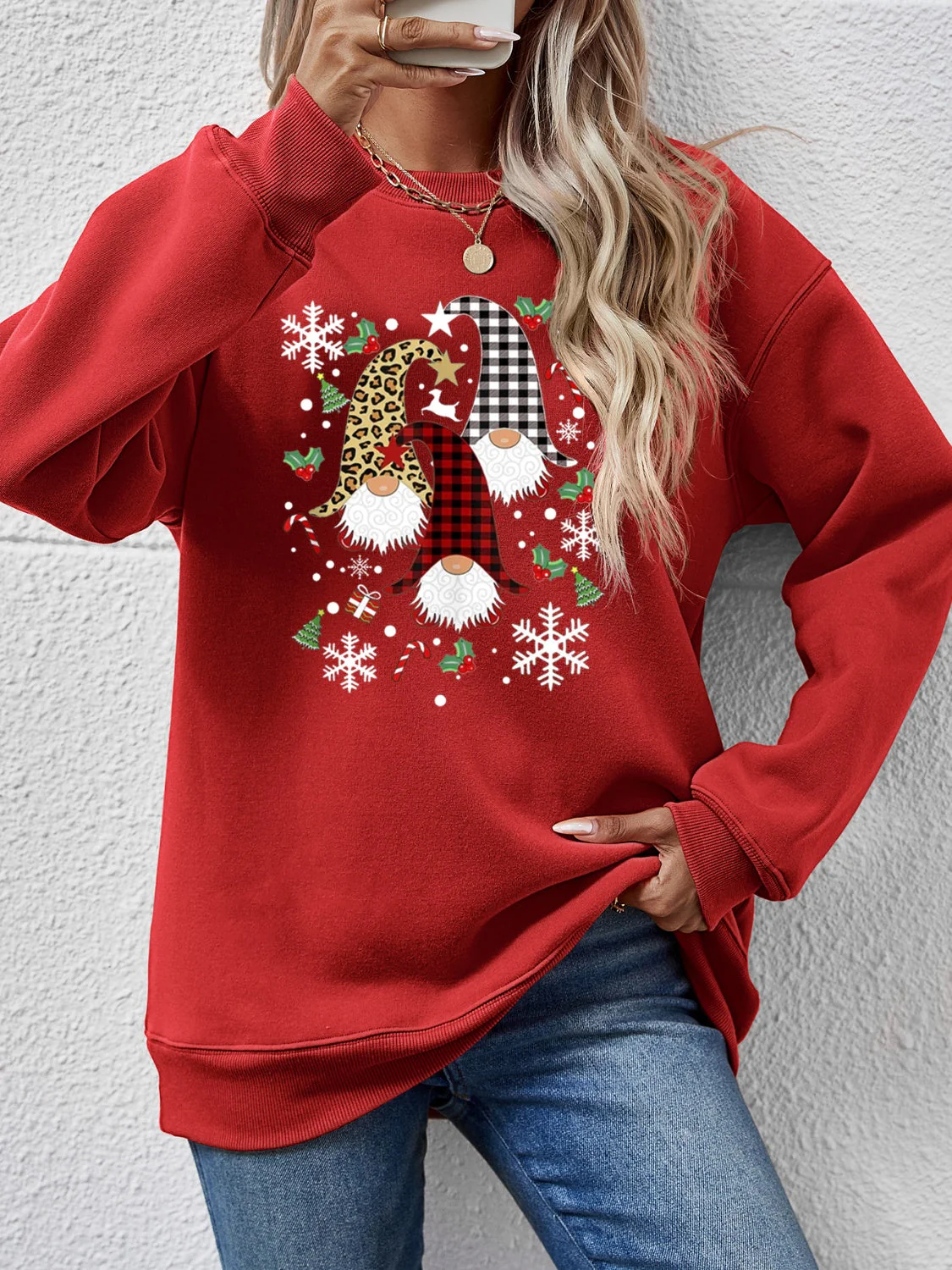Faceless Gnomes Graphic Drop Shoulder Sweatshirt - Image 7
