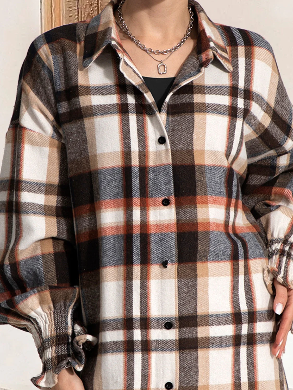 FAM-FAM Button Up Plaid Long Sleeve Shirt Dress - Image 2