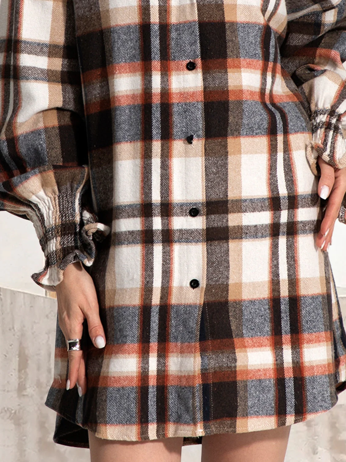 FAM-FAM Button Up Plaid Long Sleeve Shirt Dress - Image 3