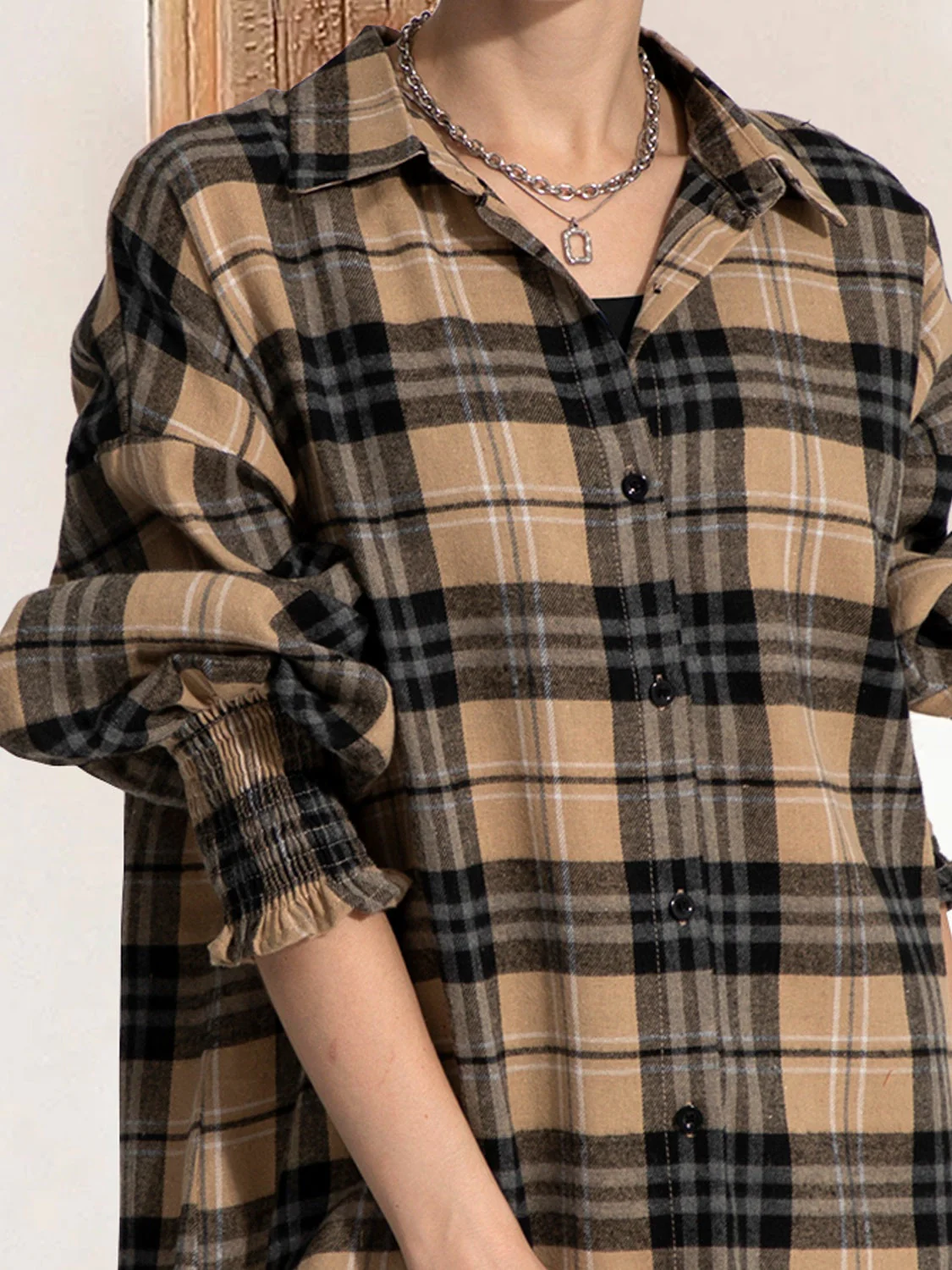 FAM-FAM Button Up Plaid Long Sleeve Shirt Dress - Image 5
