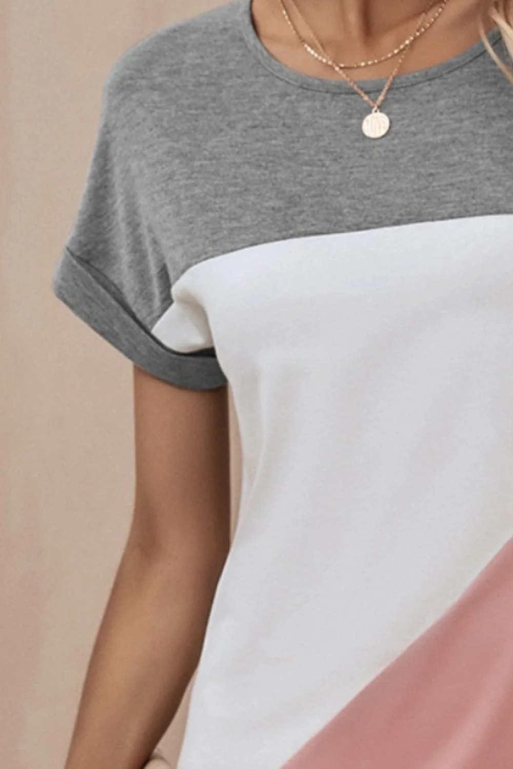 FAM-FAM Color Block Round Neck Short Sleeve Dress - Image 3