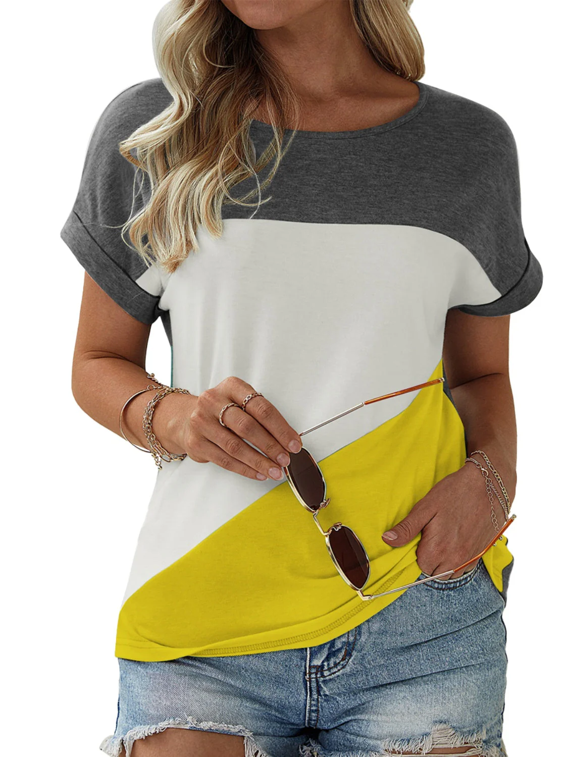 FAM-FAM Color Block Round Neck Short Sleeve T-Shirt - Image 2