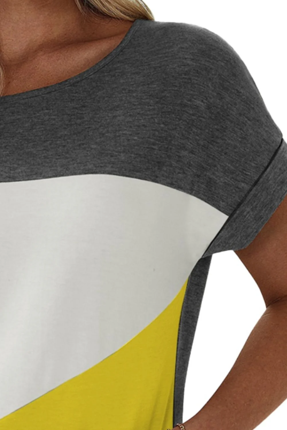 FAM-FAM Color Block Round Neck Short Sleeve T-Shirt - Image 3