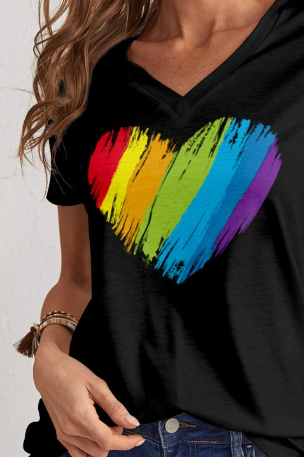 FAM-FAM Heart V-Neck Dropped Shoulder T-Shirt - Image 3