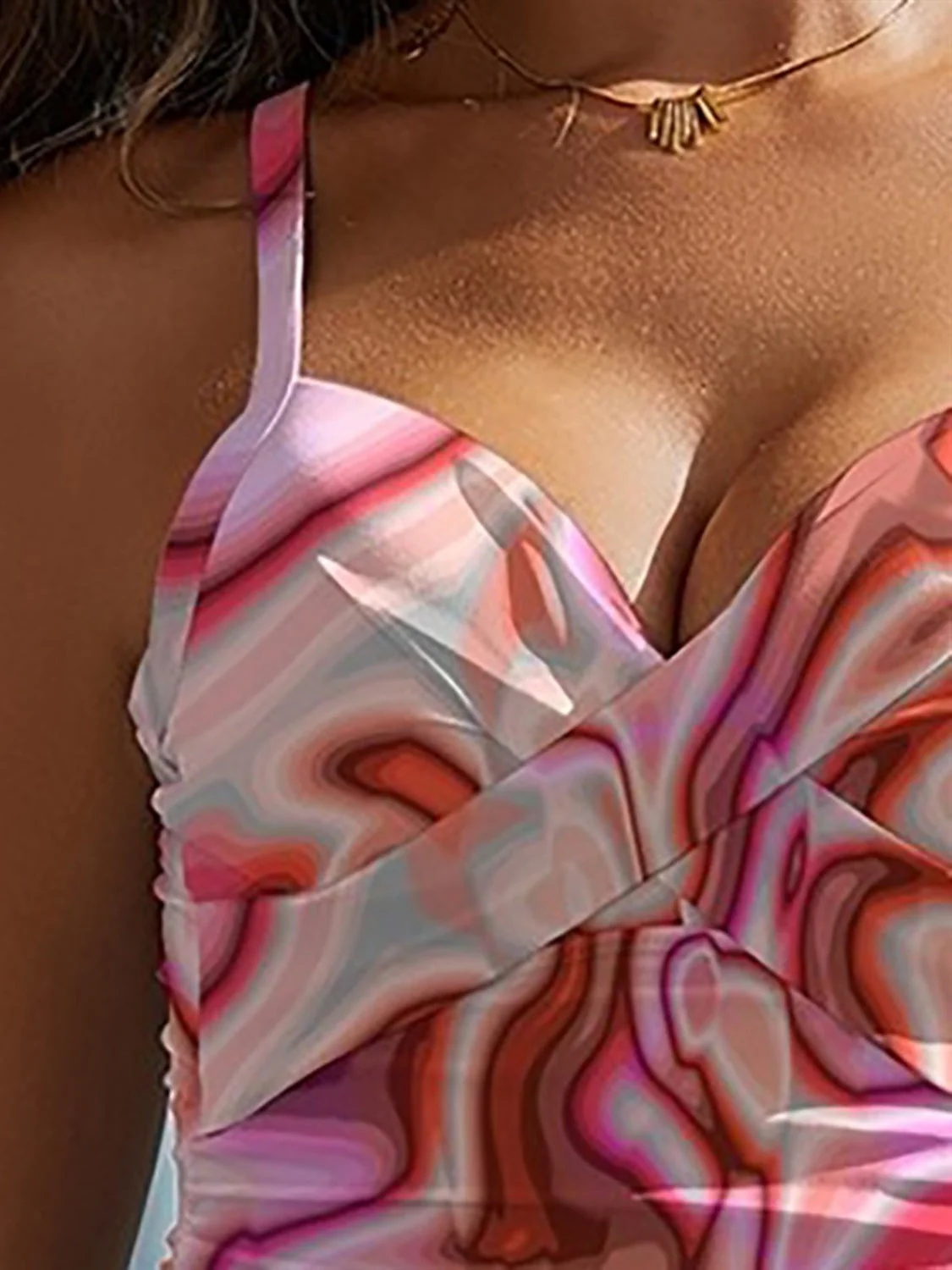 FAM-FAM Printed Sweetheart Neck Spaghetti Strap One-Piece Swimwear - Image 3