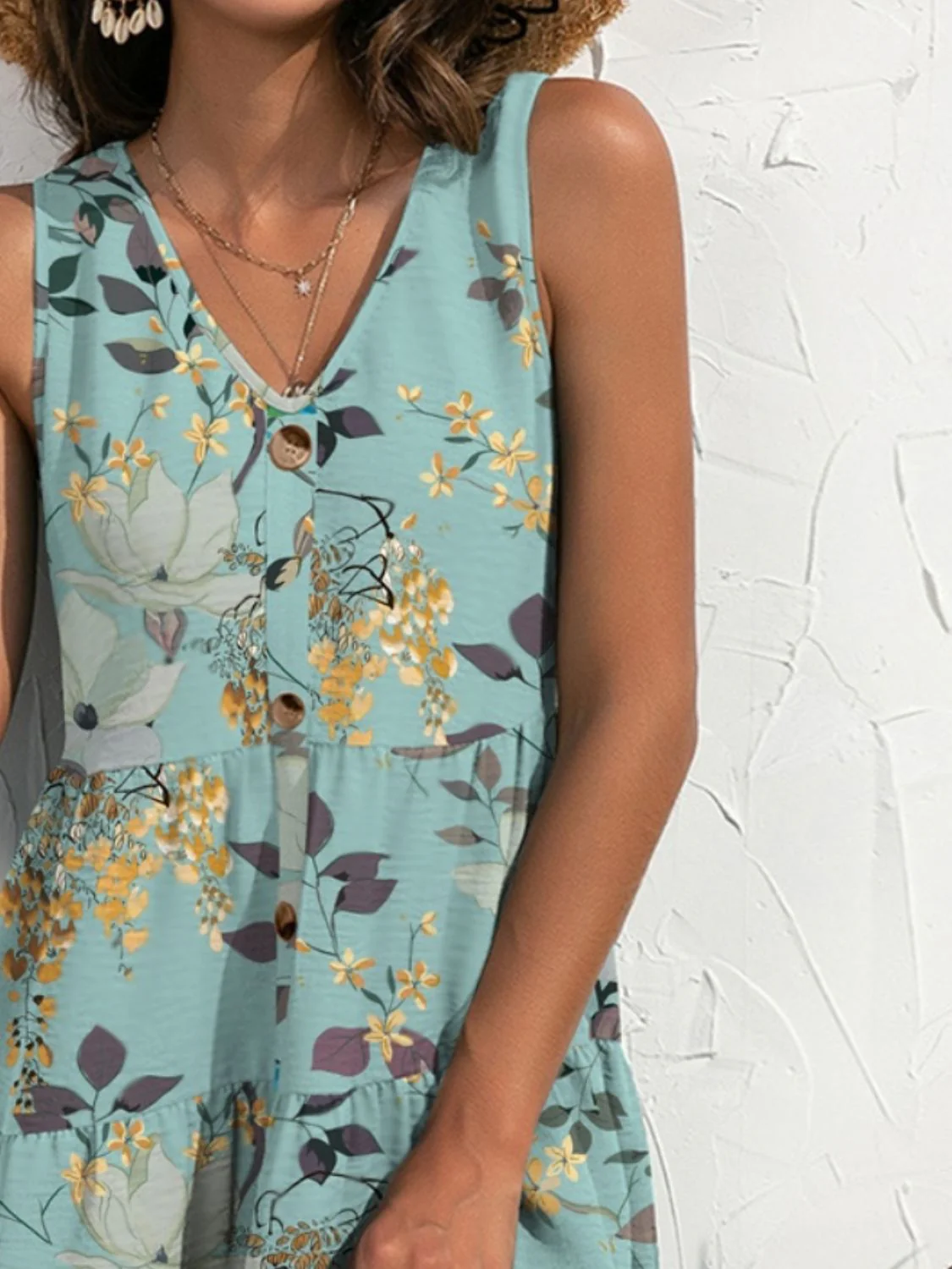 FAM-FAM Printed V-Neck Sleeveless Mini Dress - Image 6