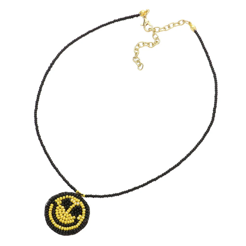 Felt Back Seed Beaded Smile Pendant Necklace by Madeline Love - Image 2