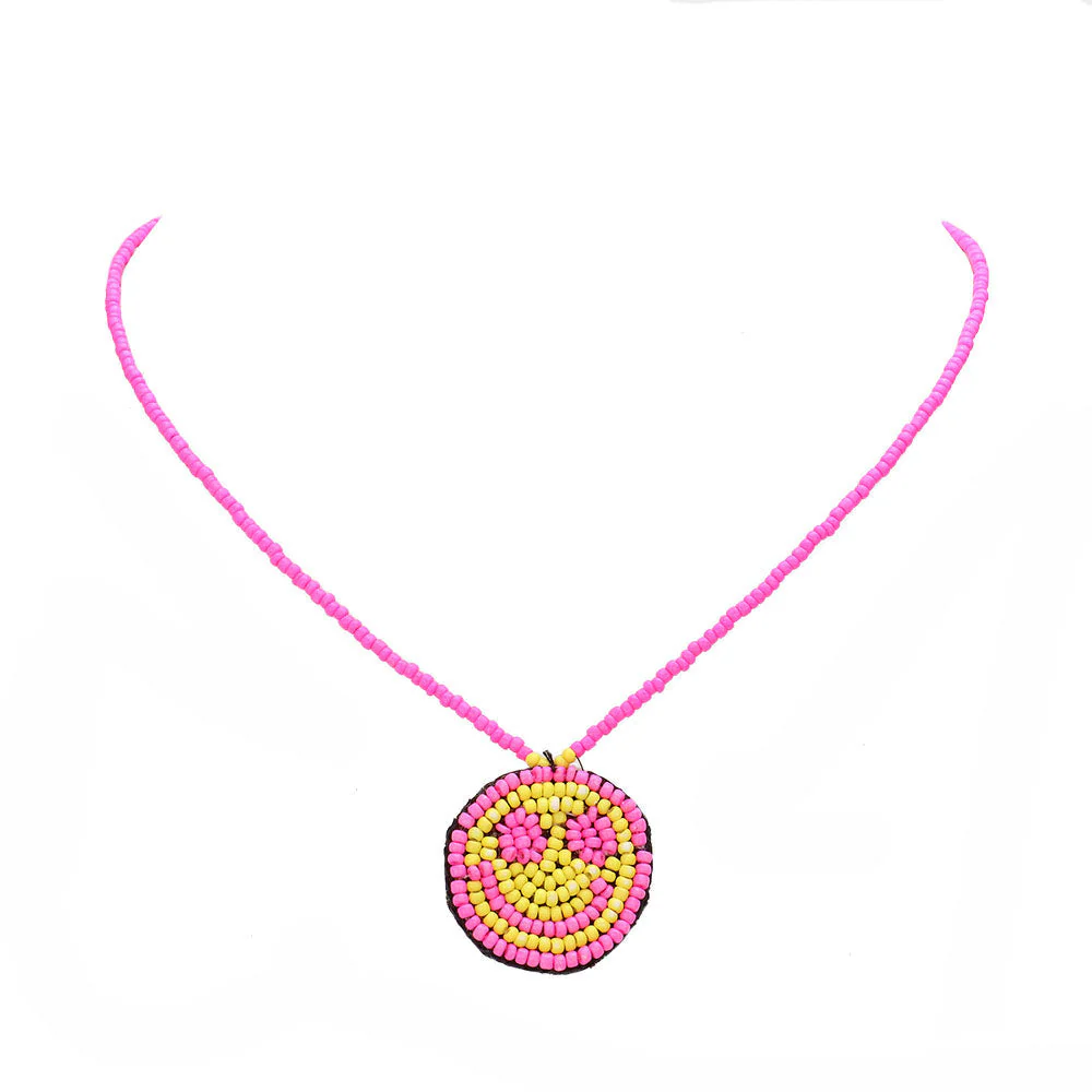 Felt Back Seed Beaded Smile Pendant Necklace by Madeline Love - Image 3