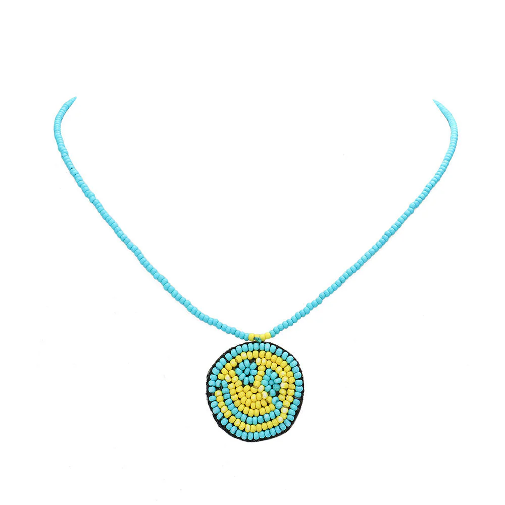 Felt Back Seed Beaded Smile Pendant Necklace by Madeline Love - Image 4