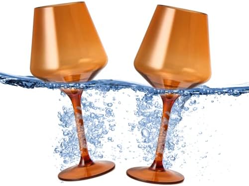 Floating Wine Glasses for Pool - Set of 2-15 OZ Shatterproof Poolside Wine Glasses, Tritan Plastic Reusable, Beach Outdoor Cocktail, Wine, Champagne, Water Glassware Spring Summer (Burnt Orange) by The Wine Savant - Image 5