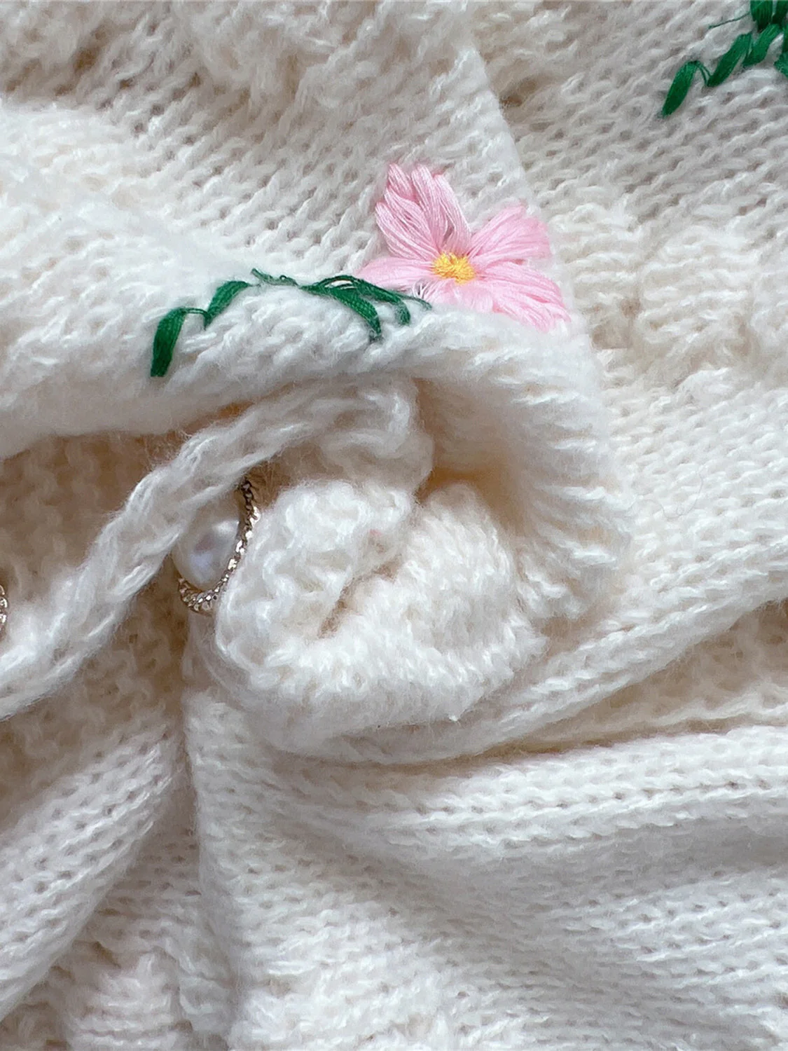 Floral Button Up Round Neck Long Sleeve Cardigan - Image 4