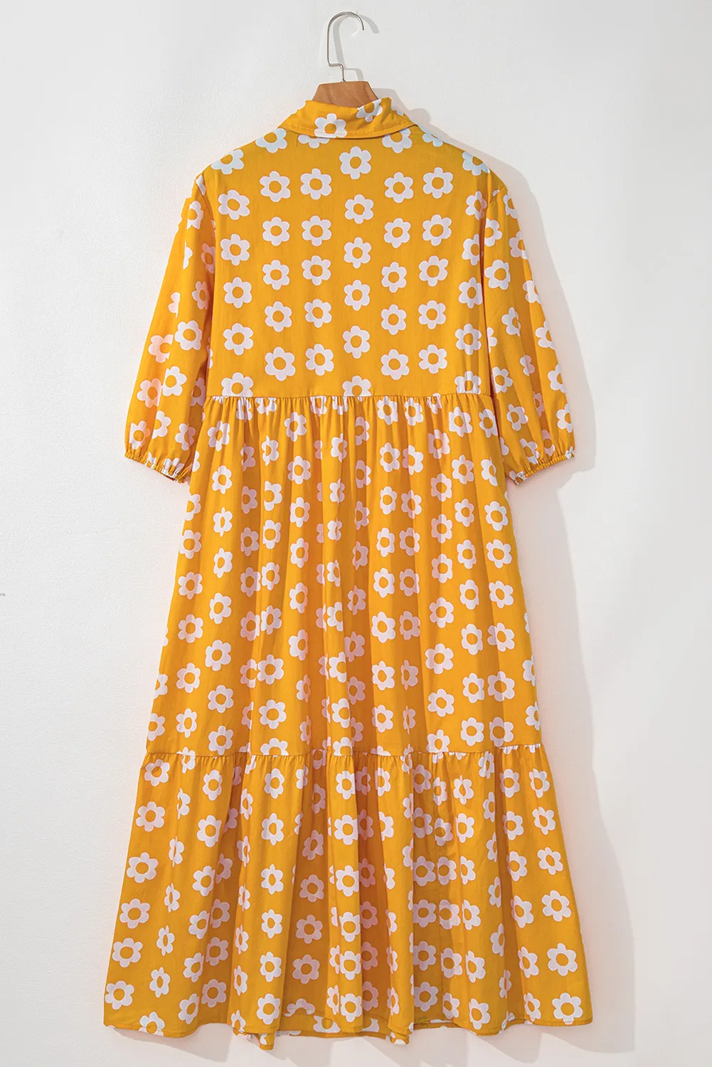 Floral Collared Neck Three-Quarter Sleeve Dress - Image 4
