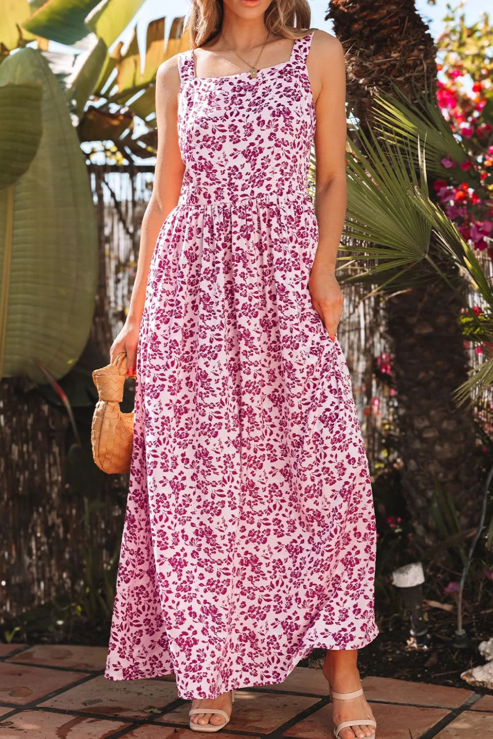 Floral Cutout Back Square Neck Maxi Dress - Image 2