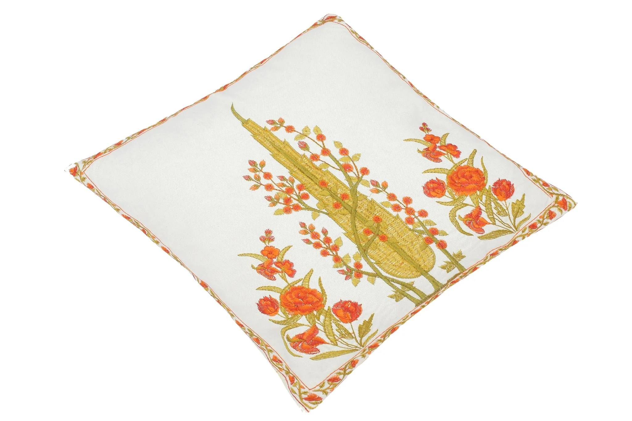 Floral Embroidered Partheni Rose Cotton Pillow by Bareens Designer Rugs - Image 2