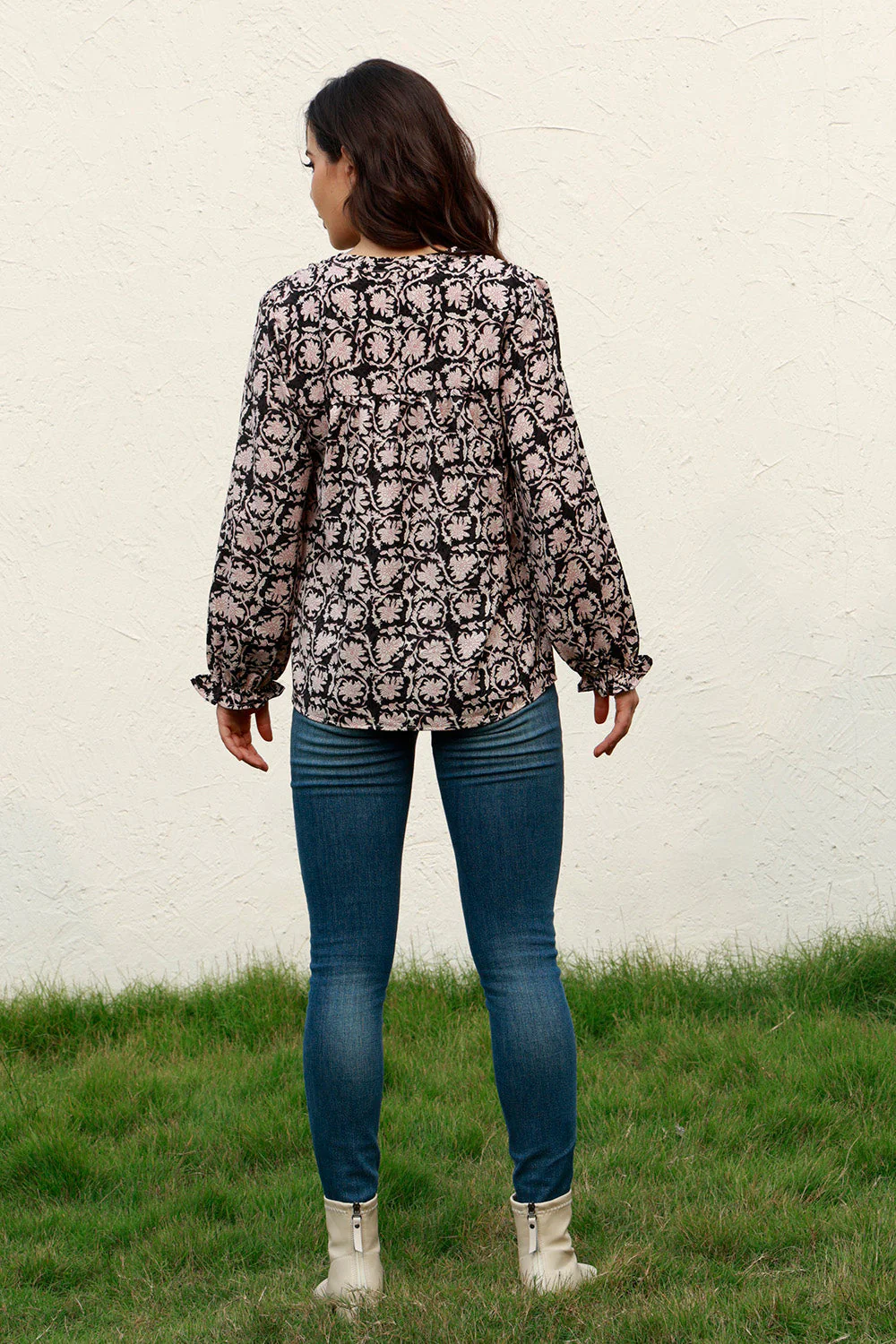 Floral Flounce Sleeve Round Neck Blouse - Image 2