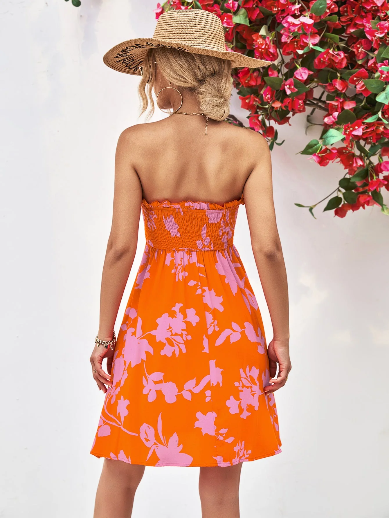 Floral Frill Trim Strapless Smocked Dress - Image 9