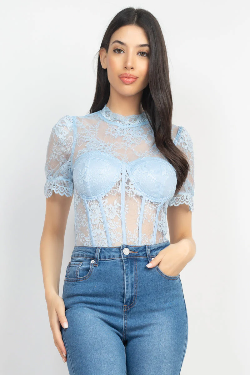 Floral Lace Corset Keyhole Bodysuit - Image 2