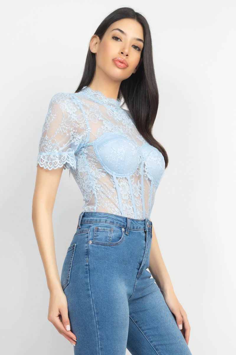 Floral Lace Corset Keyhole Bodysuit - Image 4
