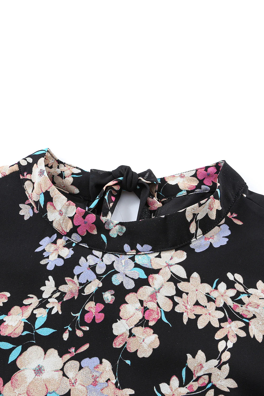 Floral Mock Neck Lace Short Sleeve Top - Image 5