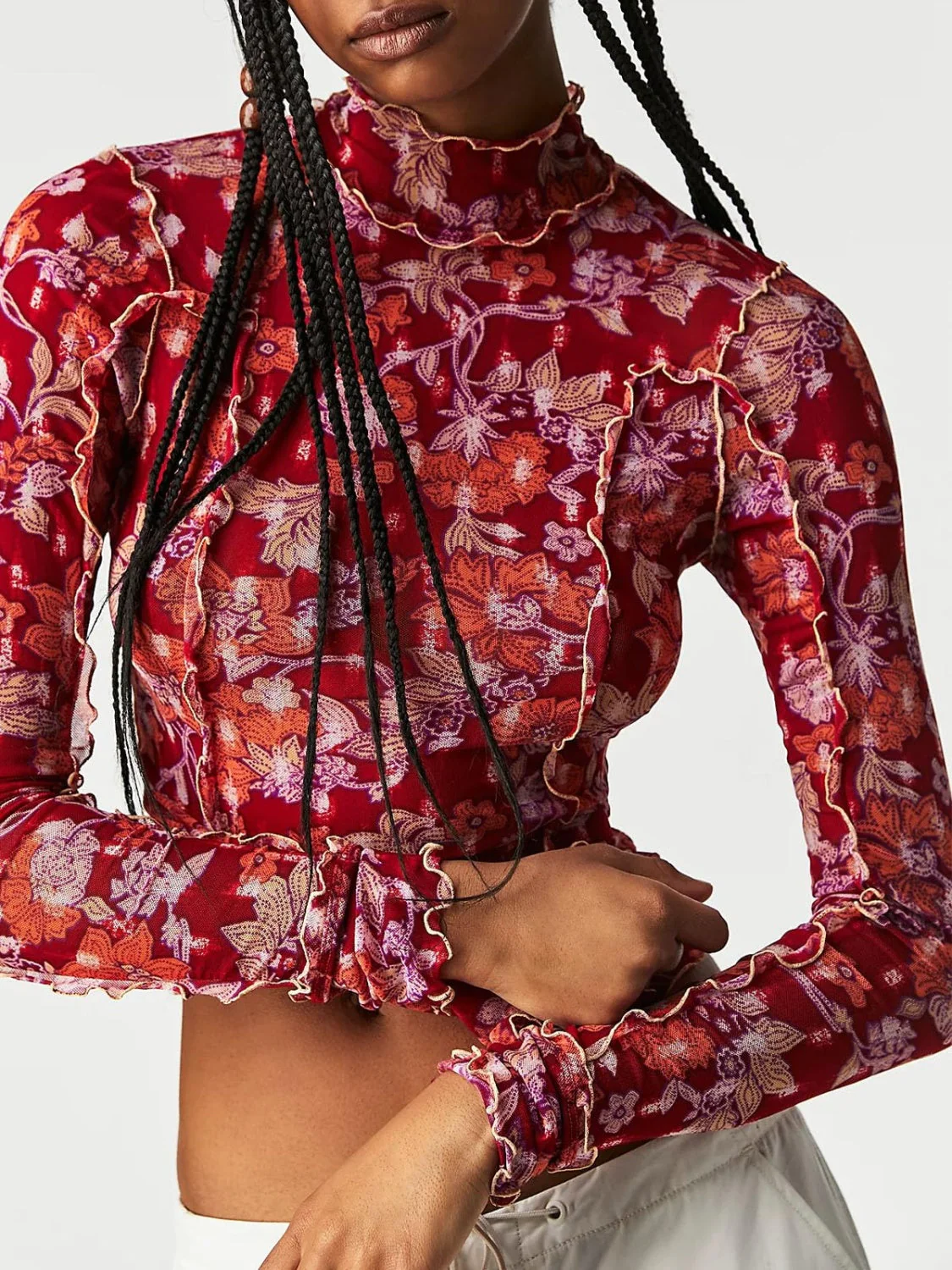 Floral Mock Neck Long Sleeve Top - Image 10