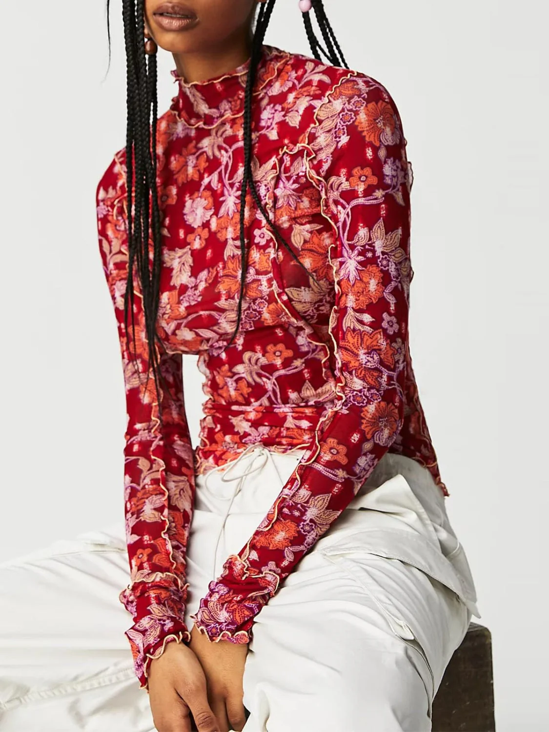 Floral Mock Neck Long Sleeve Top - Image 11