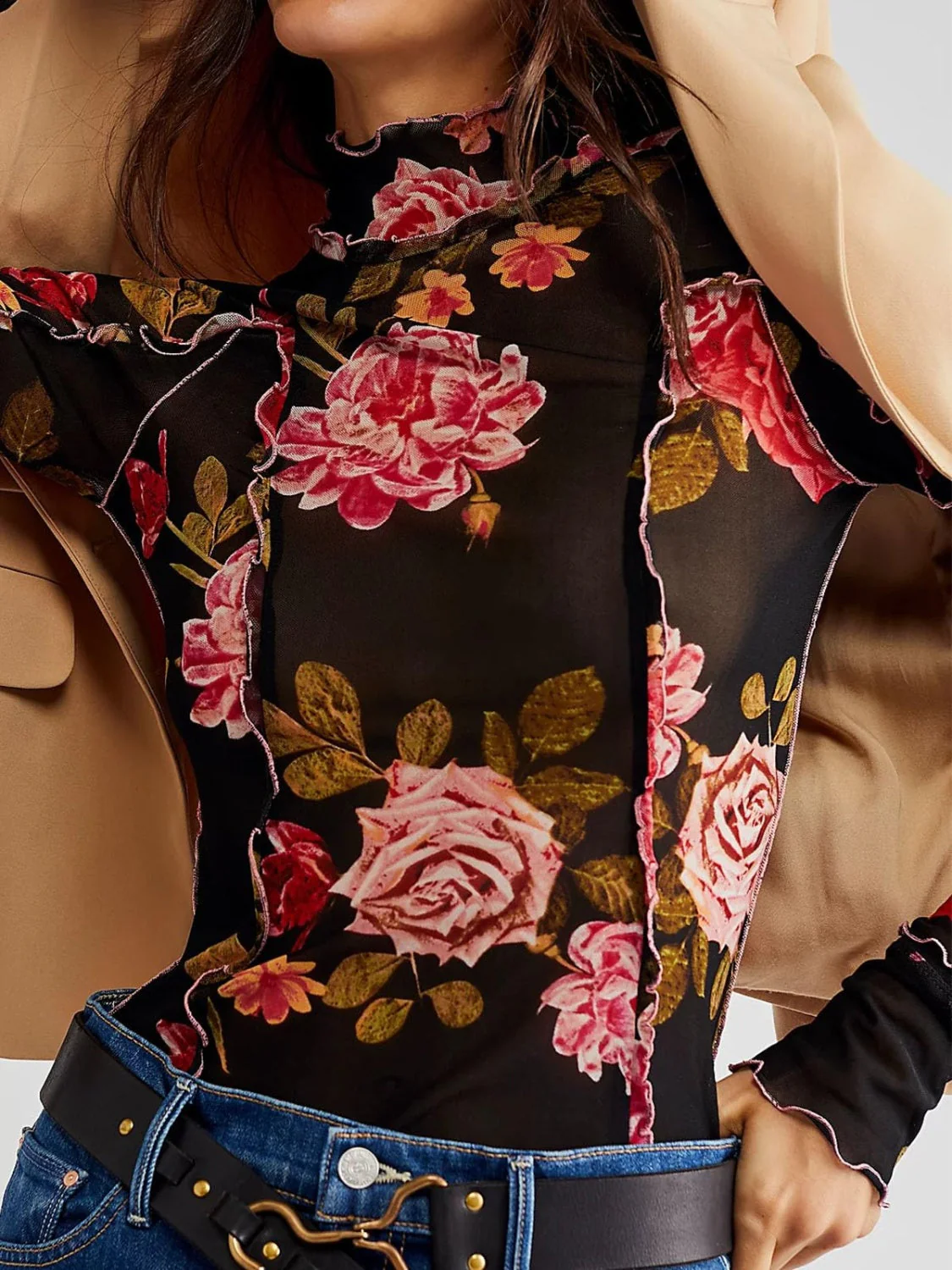 Floral Mock Neck Long Sleeve Top - Image 2
