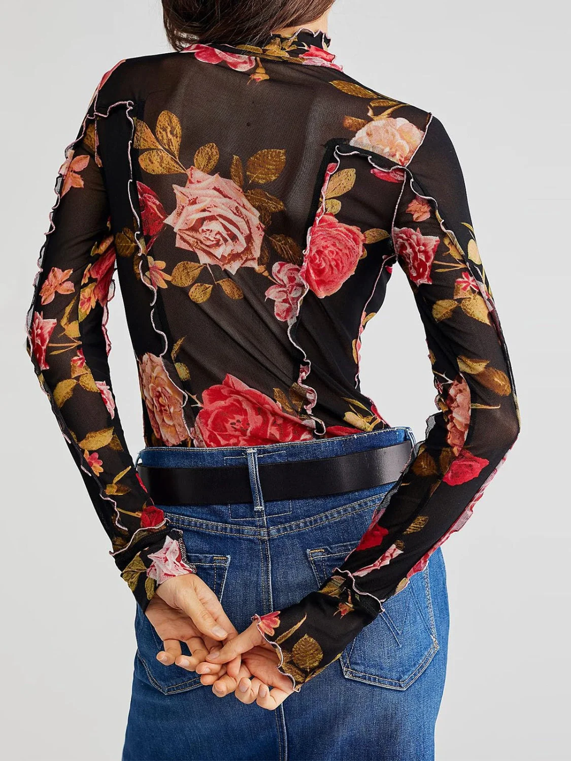 Floral Mock Neck Long Sleeve Top - Image 3