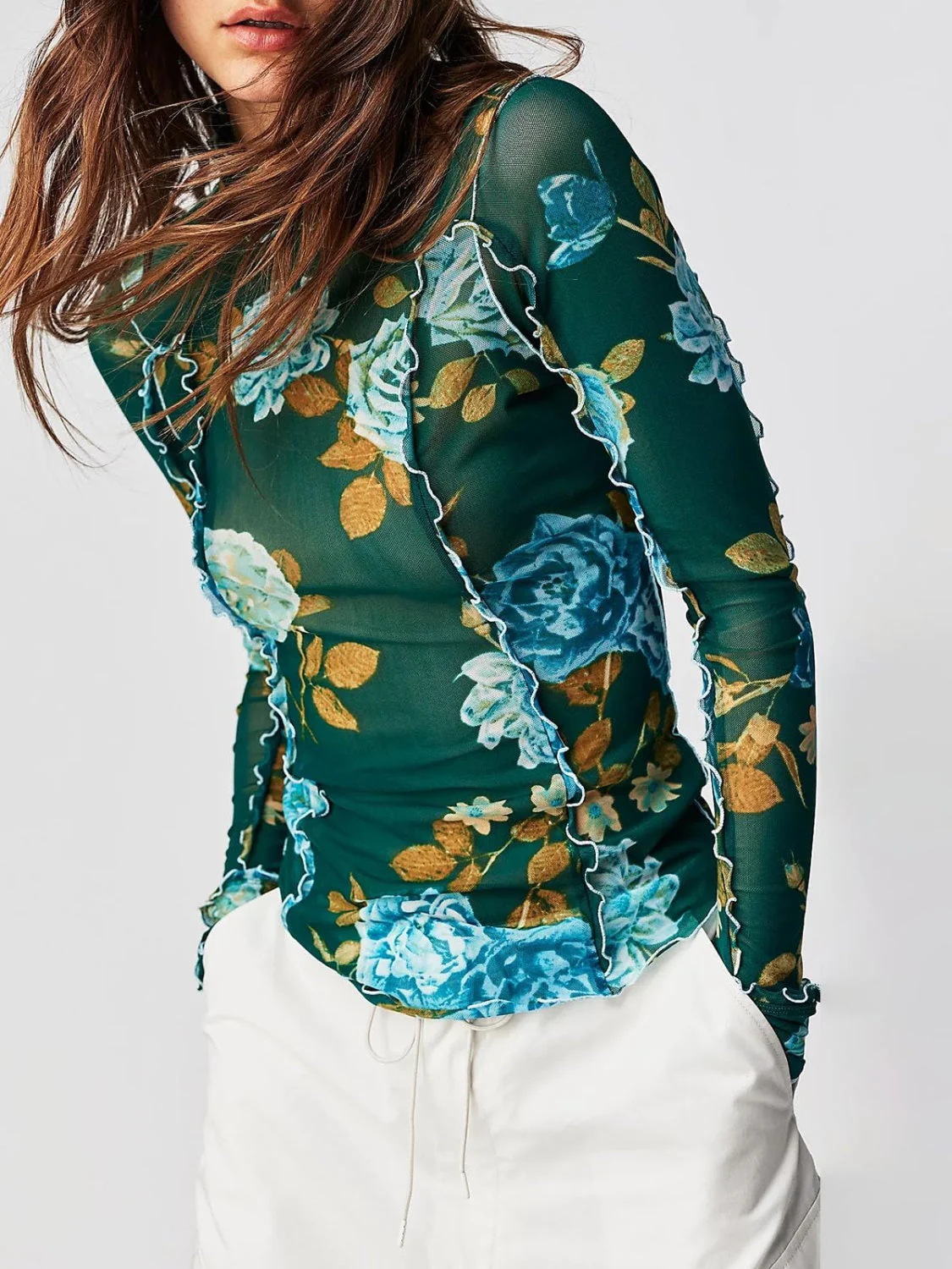 Floral Mock Neck Long Sleeve Top - Image 4
