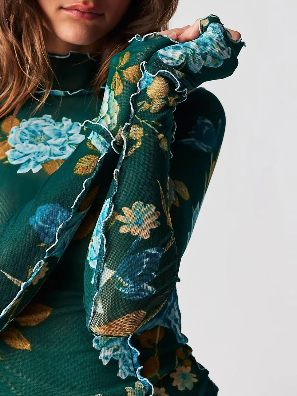 Floral Mock Neck Long Sleeve Top - Image 5