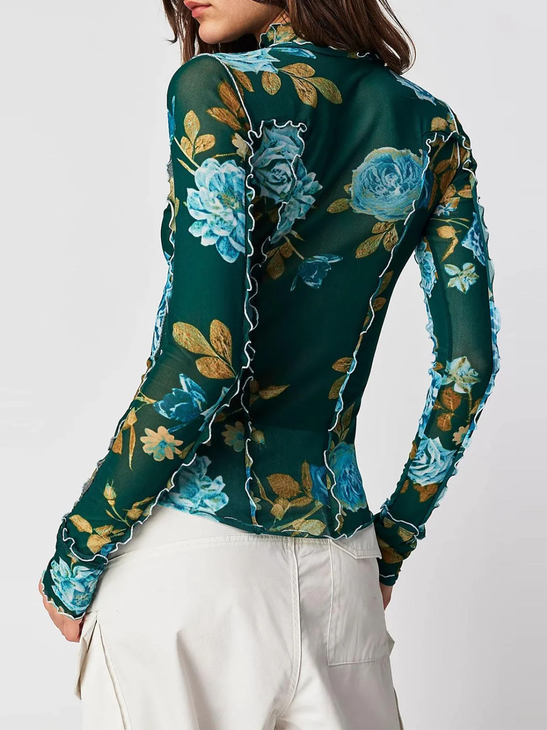 Floral Mock Neck Long Sleeve Top - Image 6