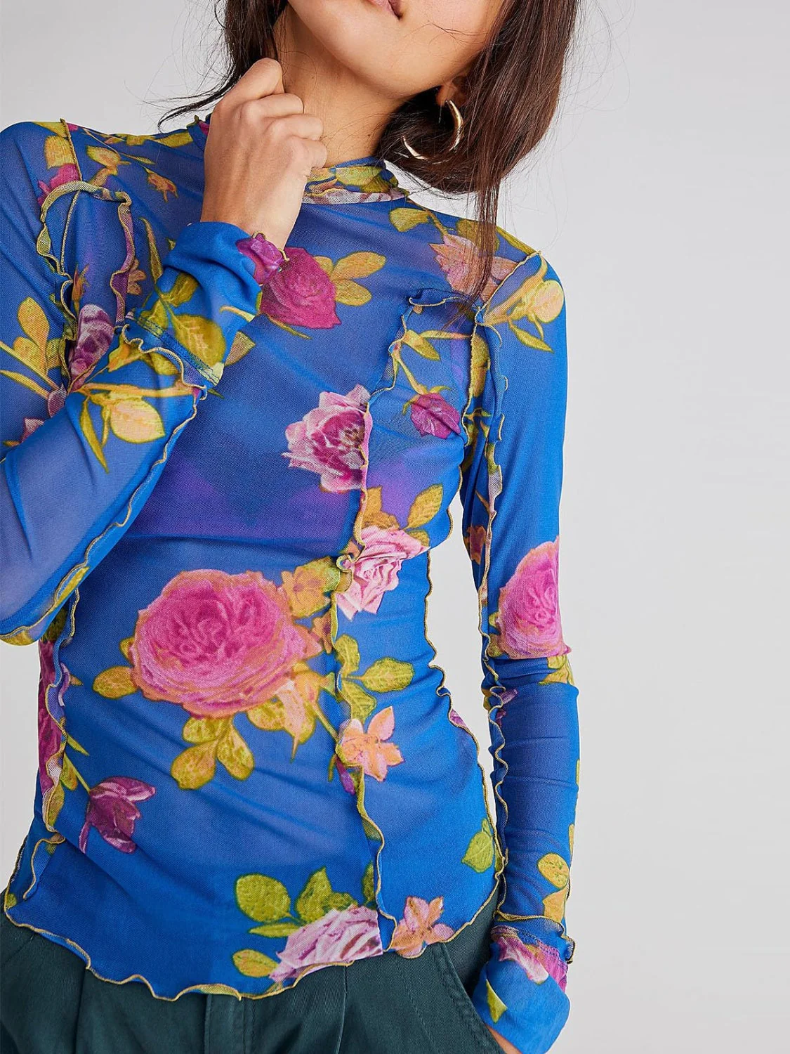 Floral Mock Neck Long Sleeve Top - Image 7