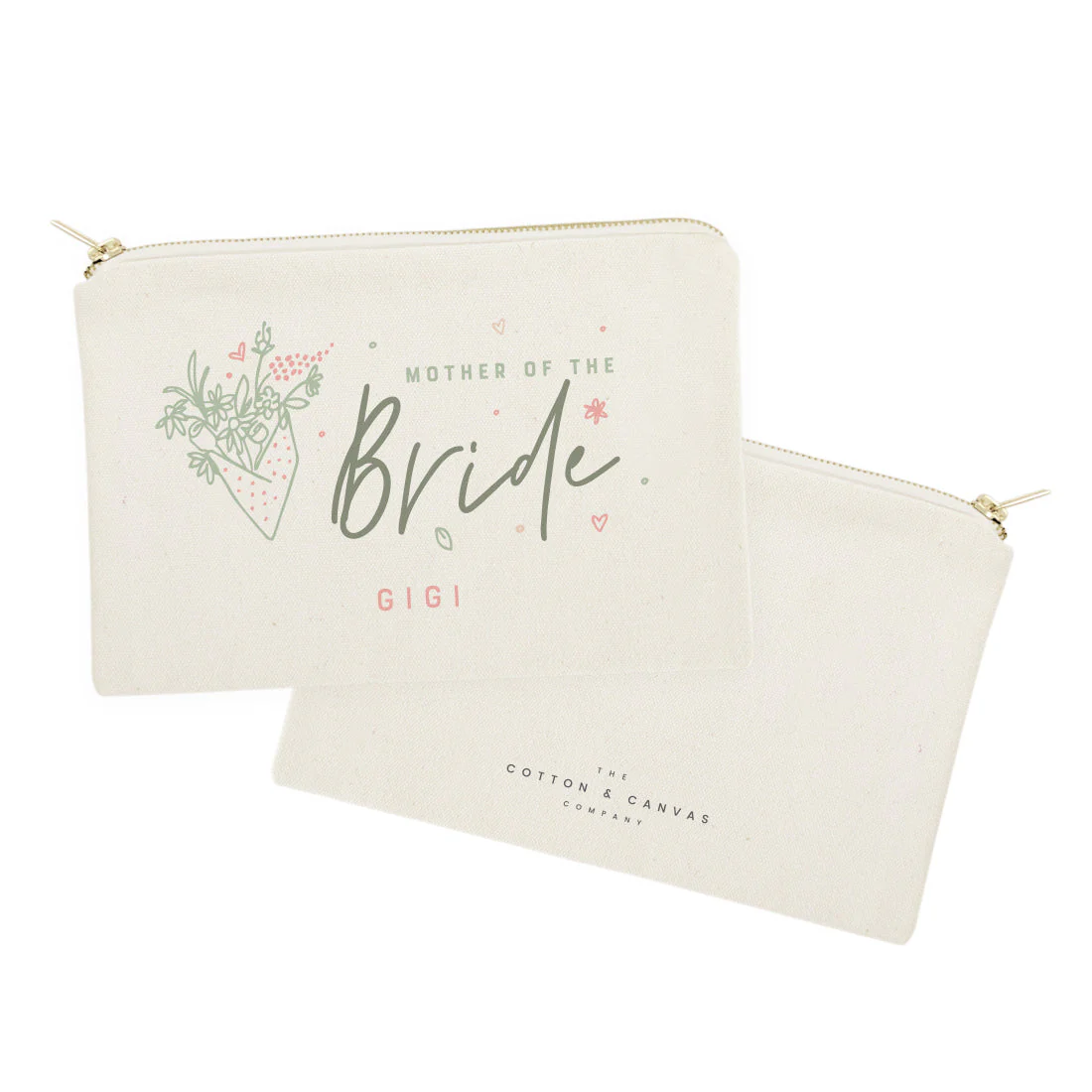 Floral Mother of the Bride Personalized Cotton Canvas Cosmetic Bag by The Cotton & Canvas Co. - Image 2
