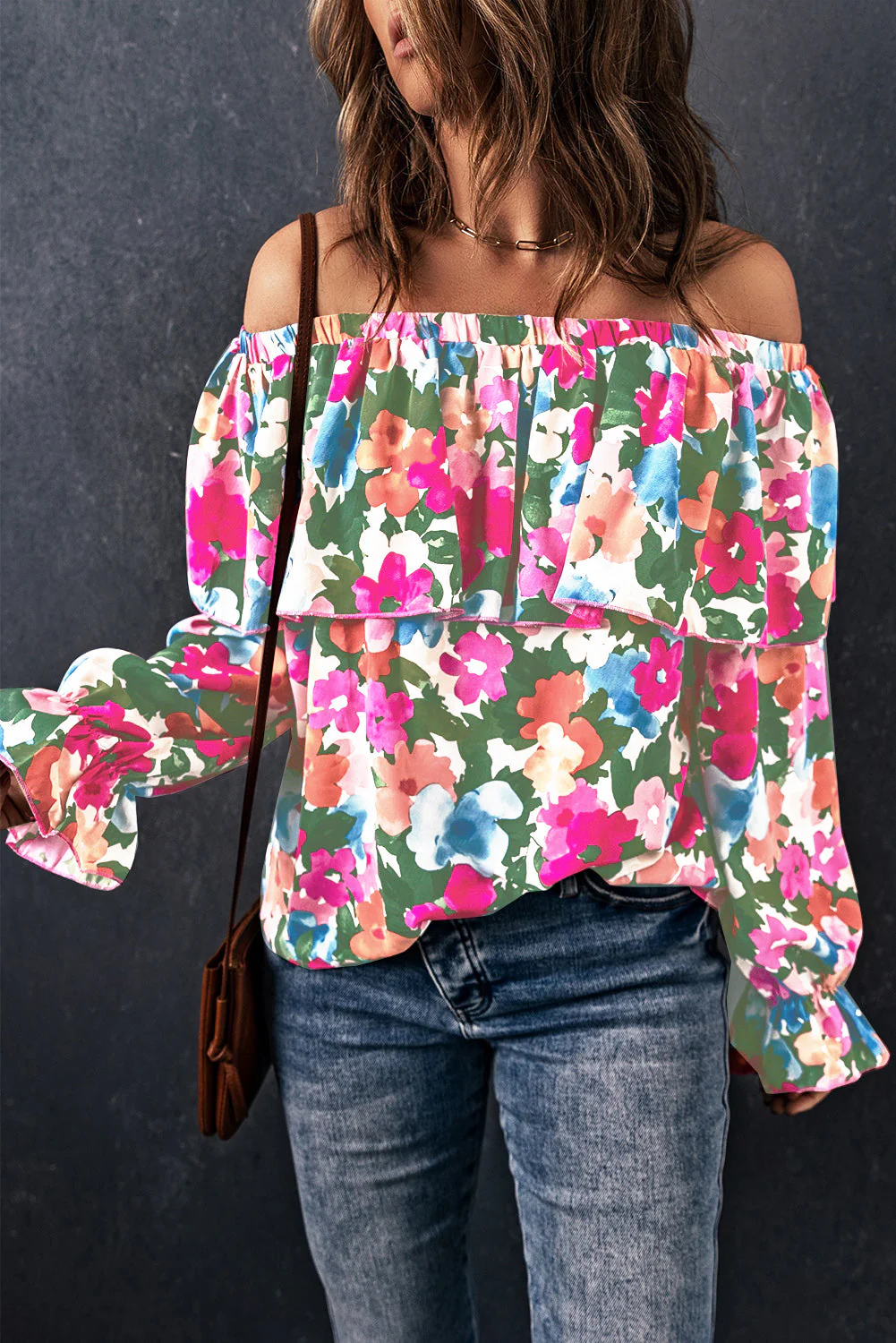 Floral Off-Shoulder Flounce Sleeve Layered Blouse - Image 3