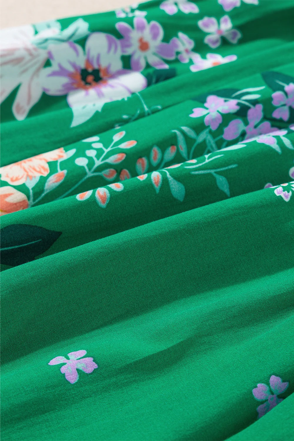 Floral Print Bubble Sleeve Smocked Tiered Midi Dress - Image 11