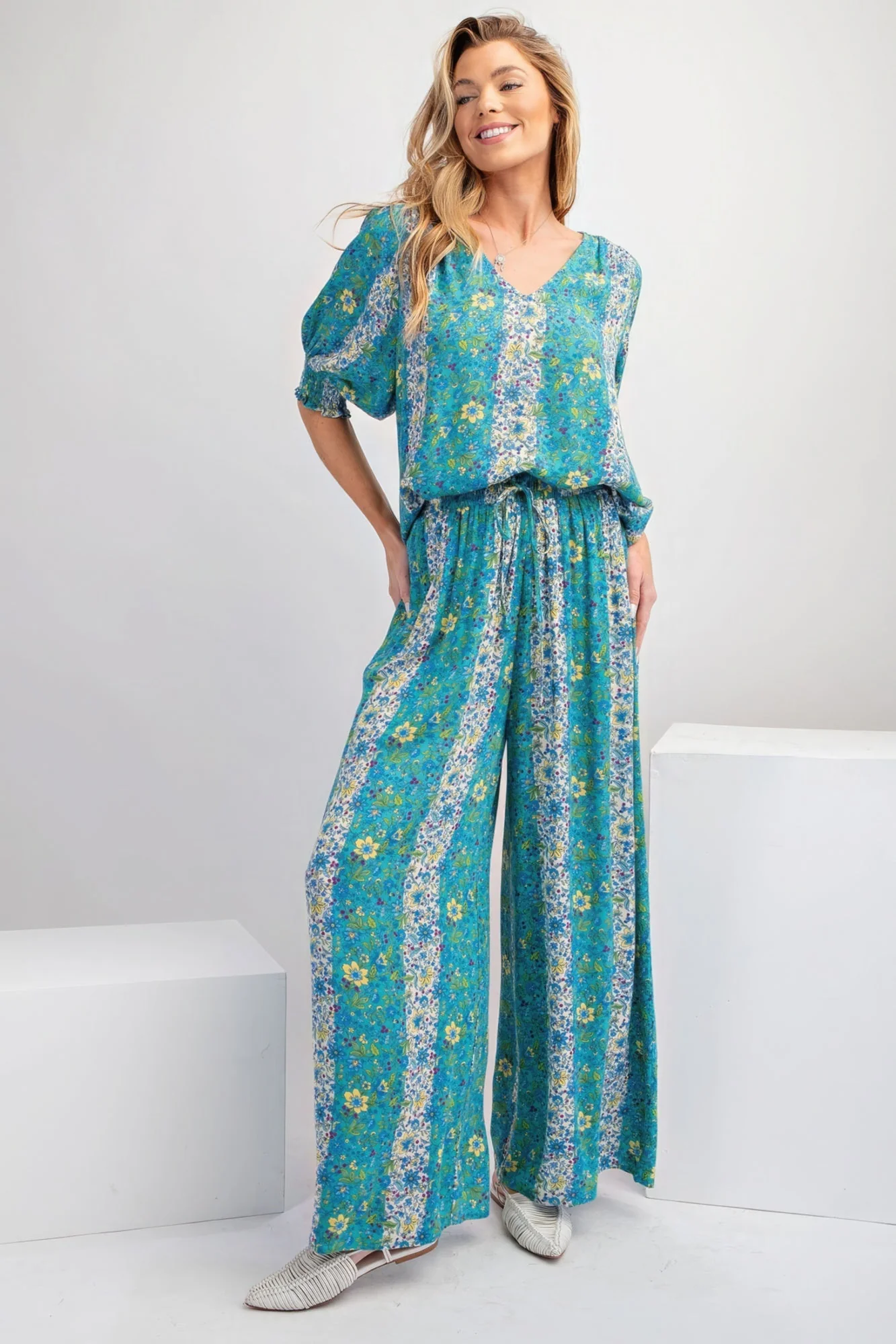 Floral Print Gauze Palazzo Pants - Image 2