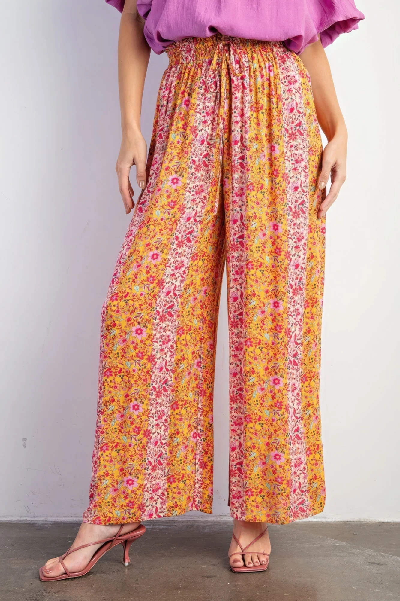 Floral Print Gauze Palazzo Pants - Image 7