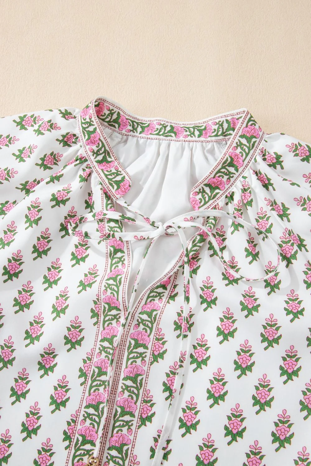 Floral Print Puff Sleeve Tie Neck Ruffled Hem Dress - Image 5