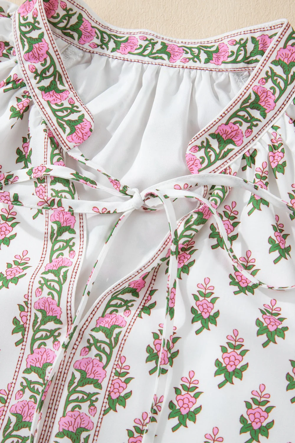 Floral Print Puff Sleeve Tie Neck Ruffled Hem Dress - Image 6